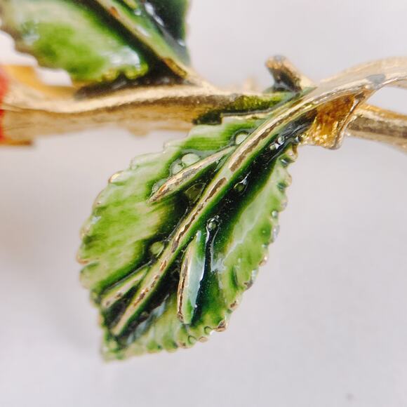 VTG Gold Tone Floral Brooches Signed RAFAELIAN Mid Century Enamel Roses Set of 5 - Picture 9 of 16